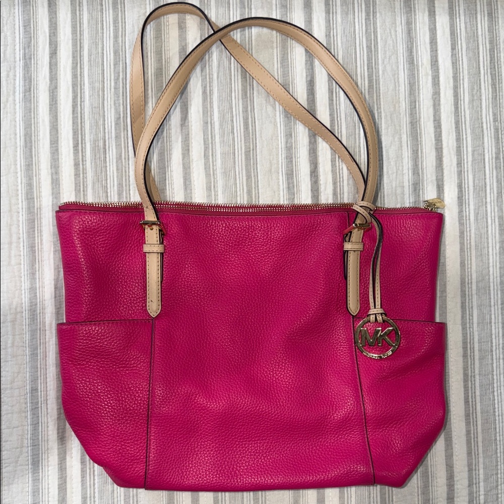 Michael Kors Fuchsia Tote with Tan Straps